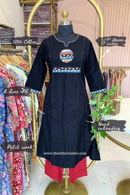 "Pratha-Black" A Line Cotton kurta