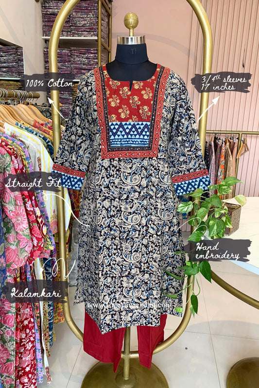 "Varnika" Grey Kalamkari Cotton kurta