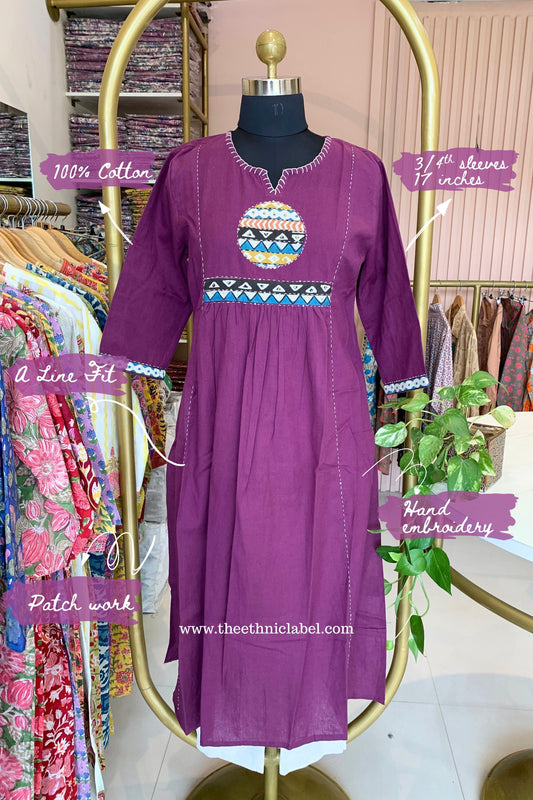 "Pratha-Purple" A Line Cotton kurta