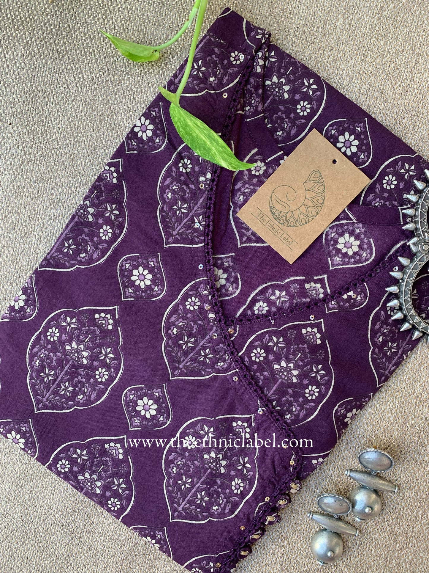 "Rajani" Mughal Purple Angrakha Cotton kurta- S