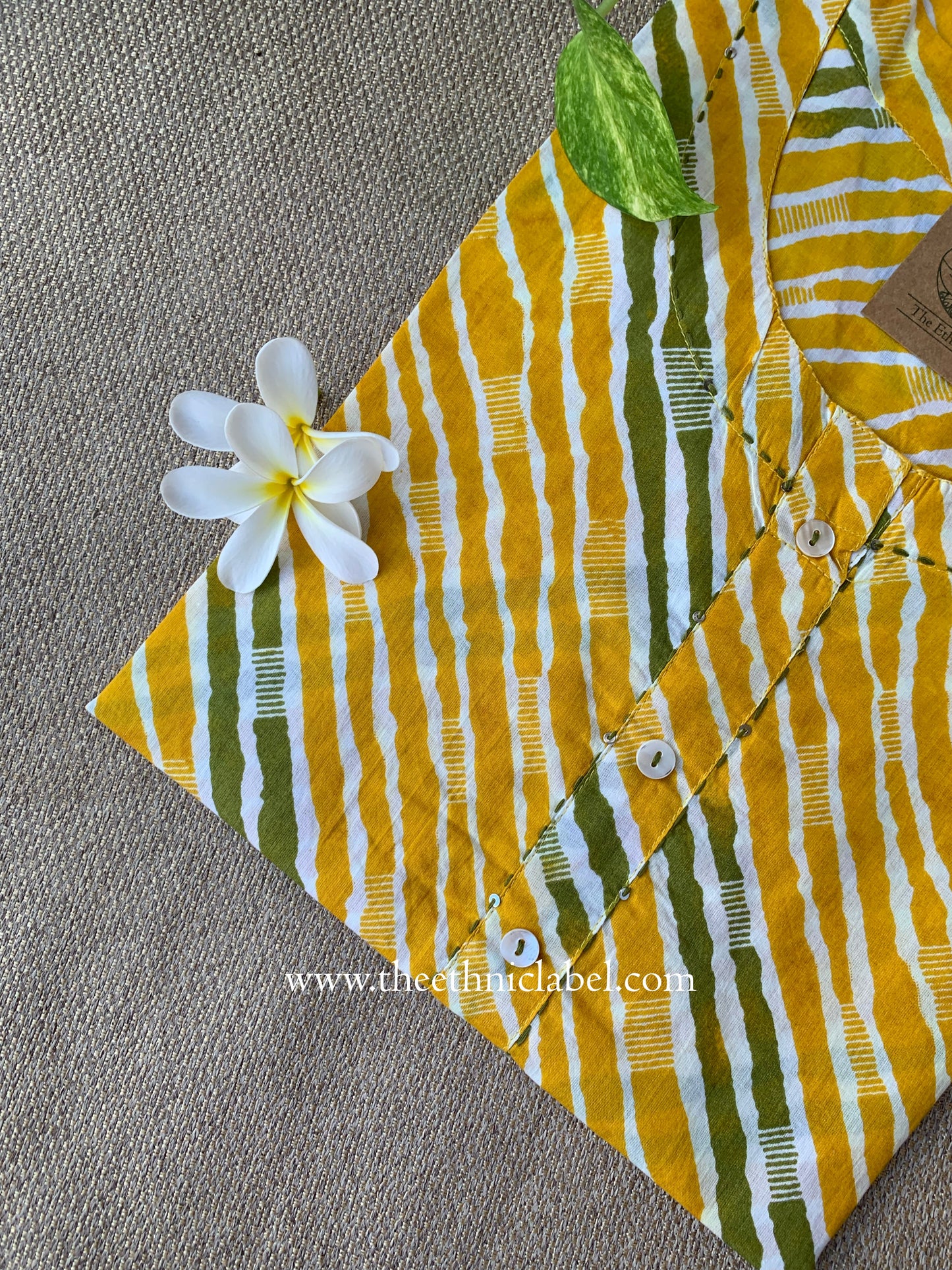 "Vasudha" Yellow Lehriya Printed Cotton kurta