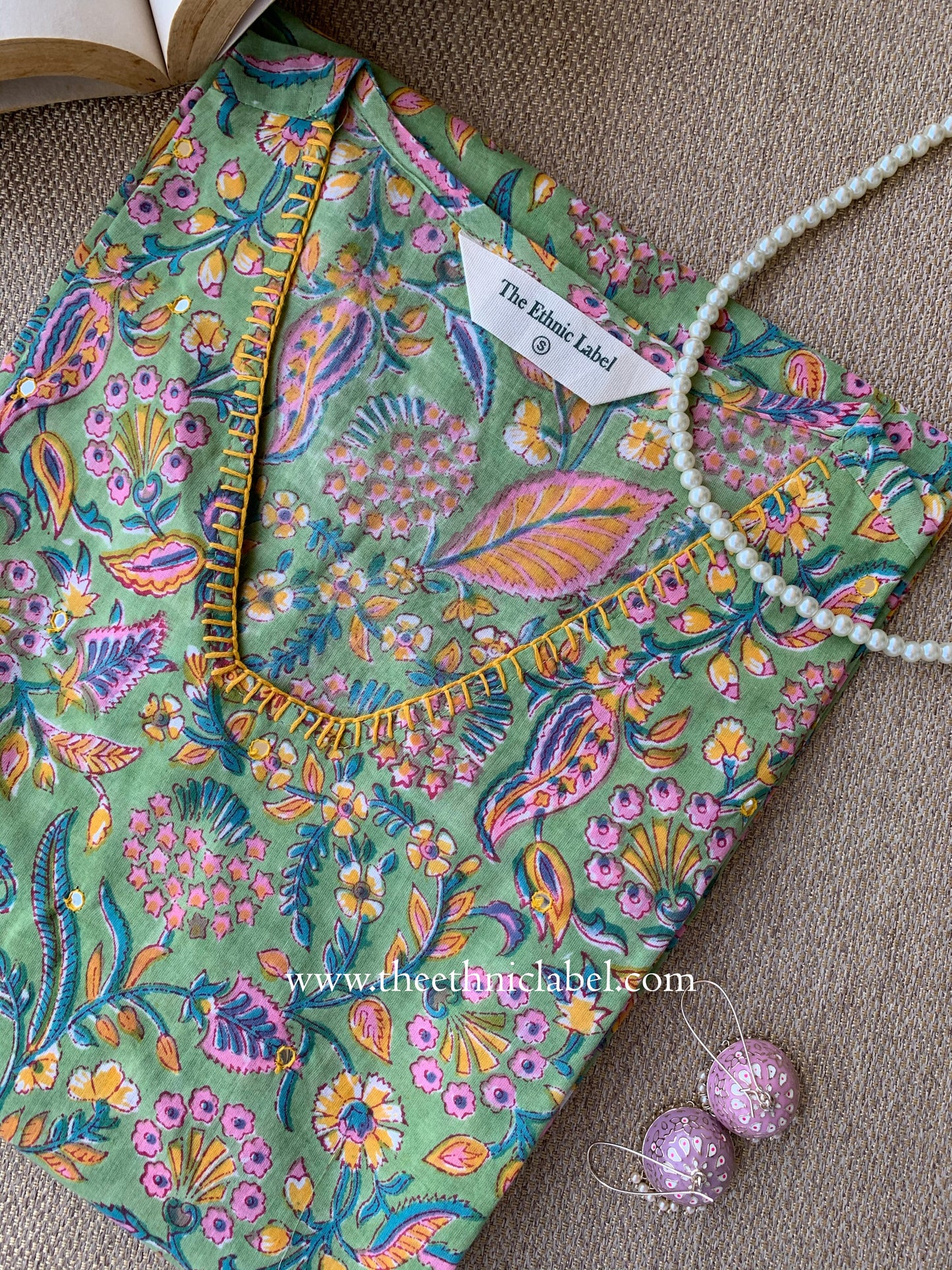 "Ojaswi" Hand-embroidered Block Print Cotton kurta