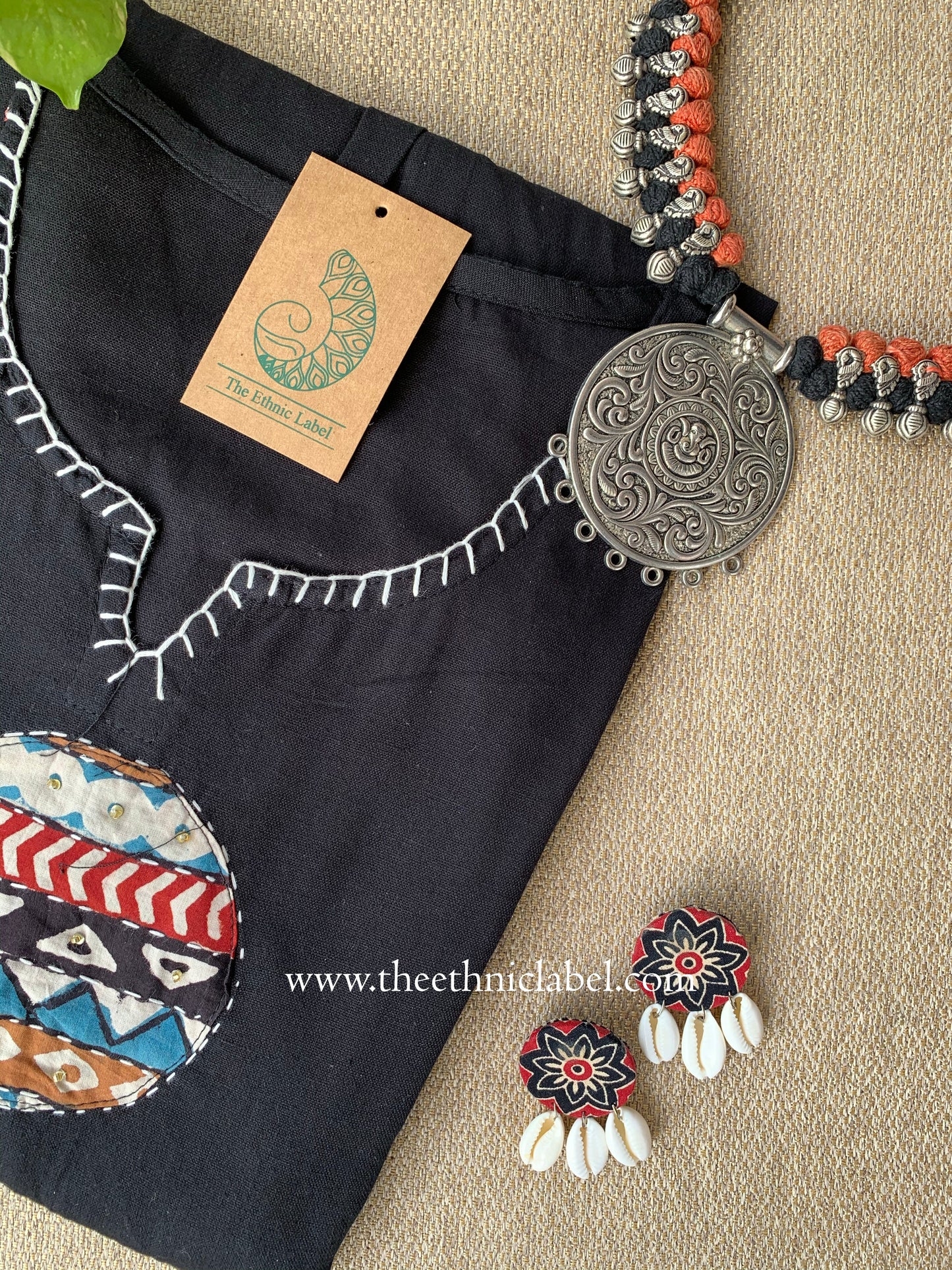 "Pratha-Black" A Line Cotton kurta