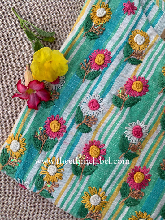 “Aabharan” Green Embroidered Cotton kurta