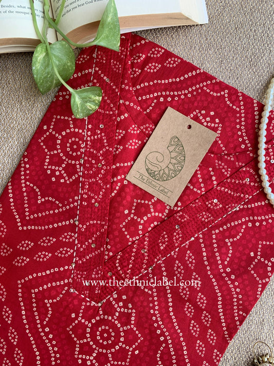 "Fariha" Bandhani Printed Cotton kurta - M