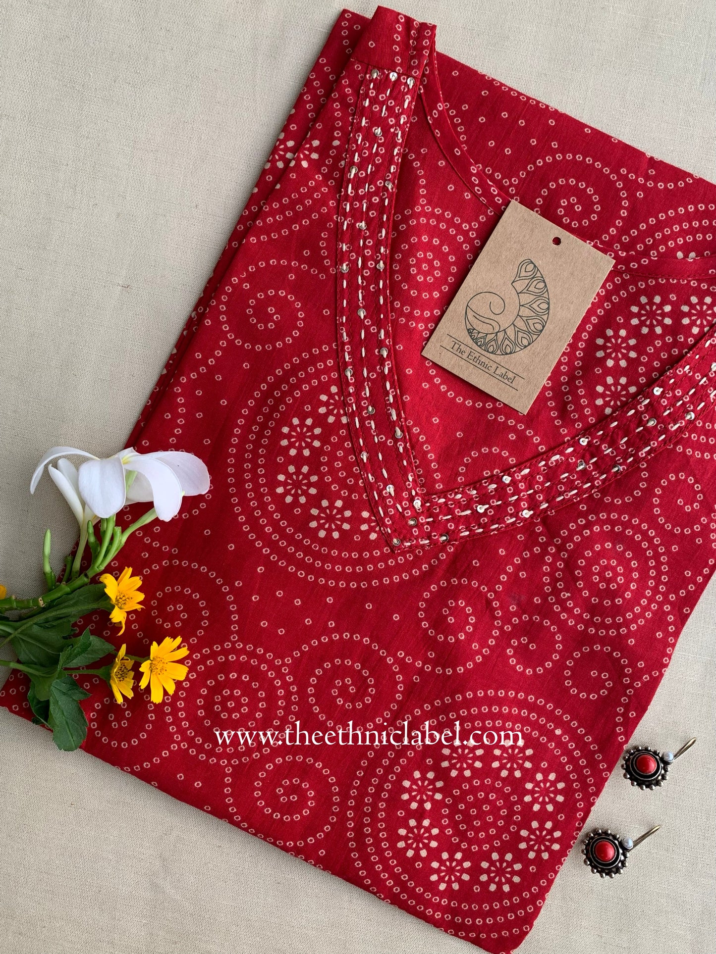 "Mangala" Bandhani Kantha Cotton Kurta