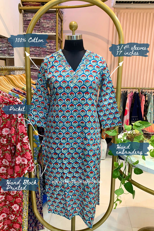 "Neelima" Hand Embroidered Cotton kurta