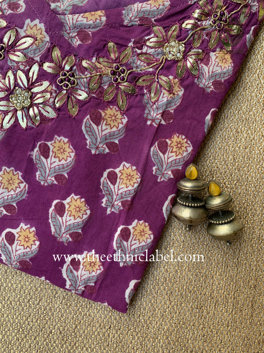 "Shalini" Hand Embroidered Block Printed Cotton kurta