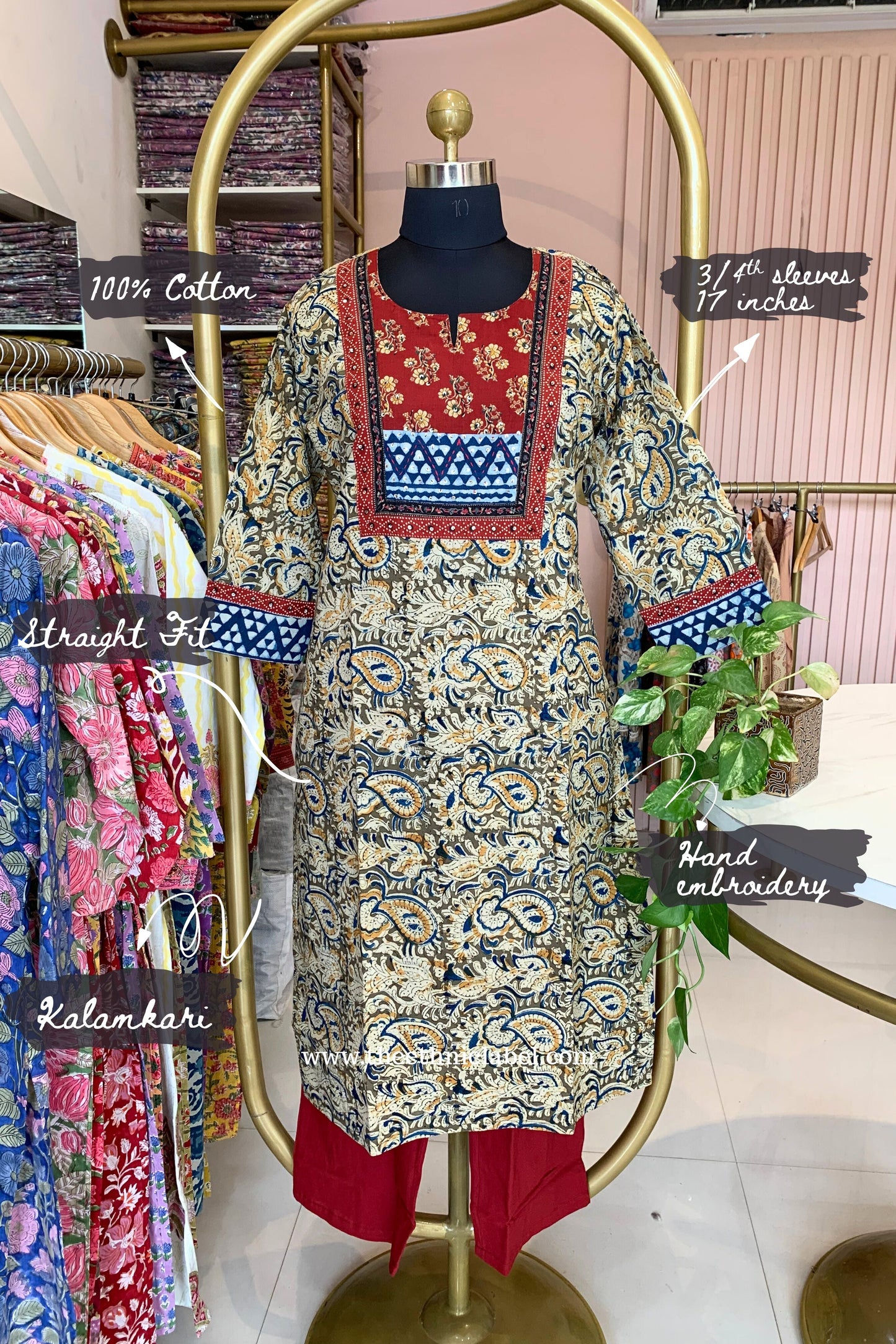 "Varnika" Beige Kalamkari Cotton kurta