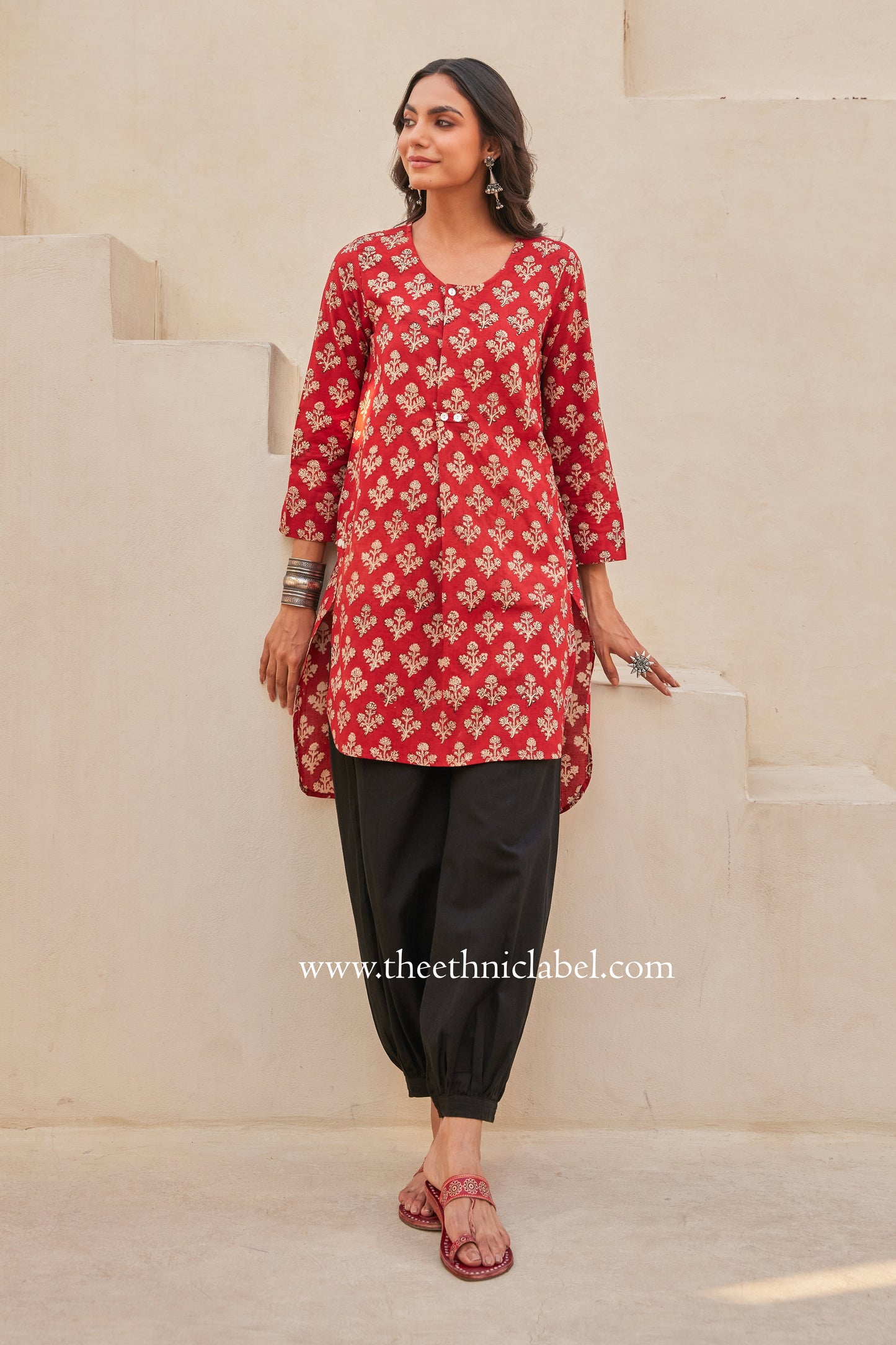 "Prayag" Block Printed Asymmetric Cotton kurta