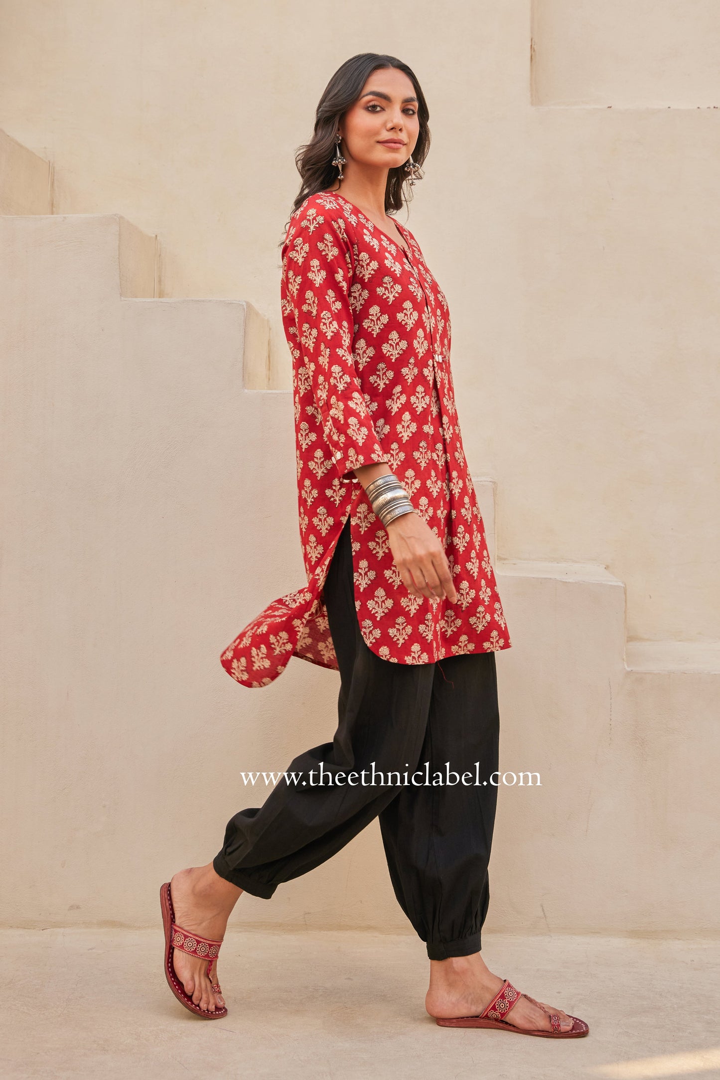 "Prayag" Block Printed Asymmetric Cotton kurta
