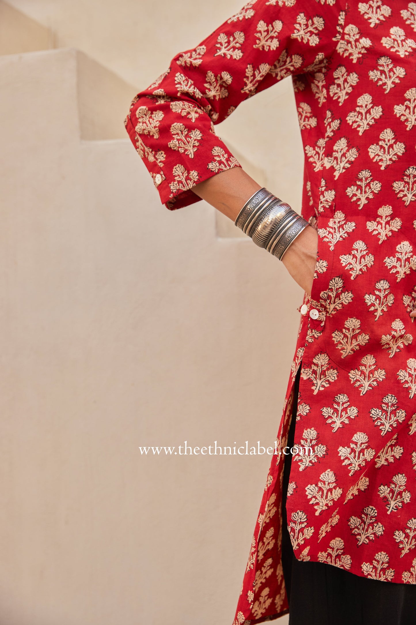 "Prayag" Block Printed Asymmetric Cotton kurta