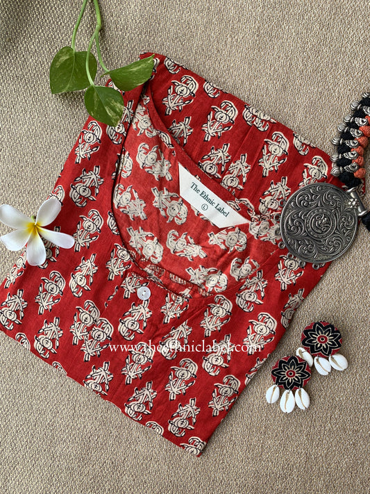 "Prayag" Block Printed Asymmetric Cotton kurta