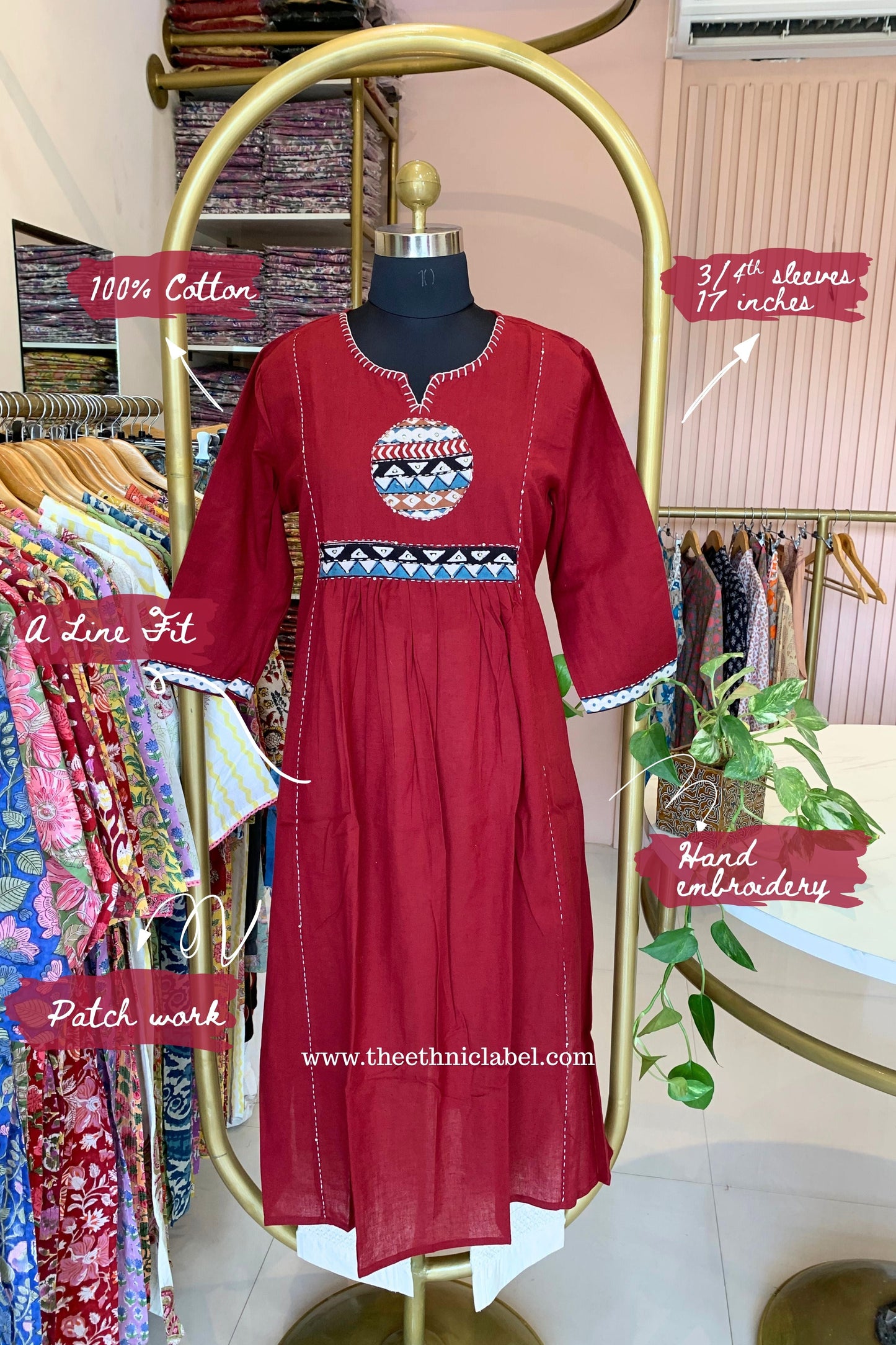 "Pratha" Hand Work A line Cotton Kurta