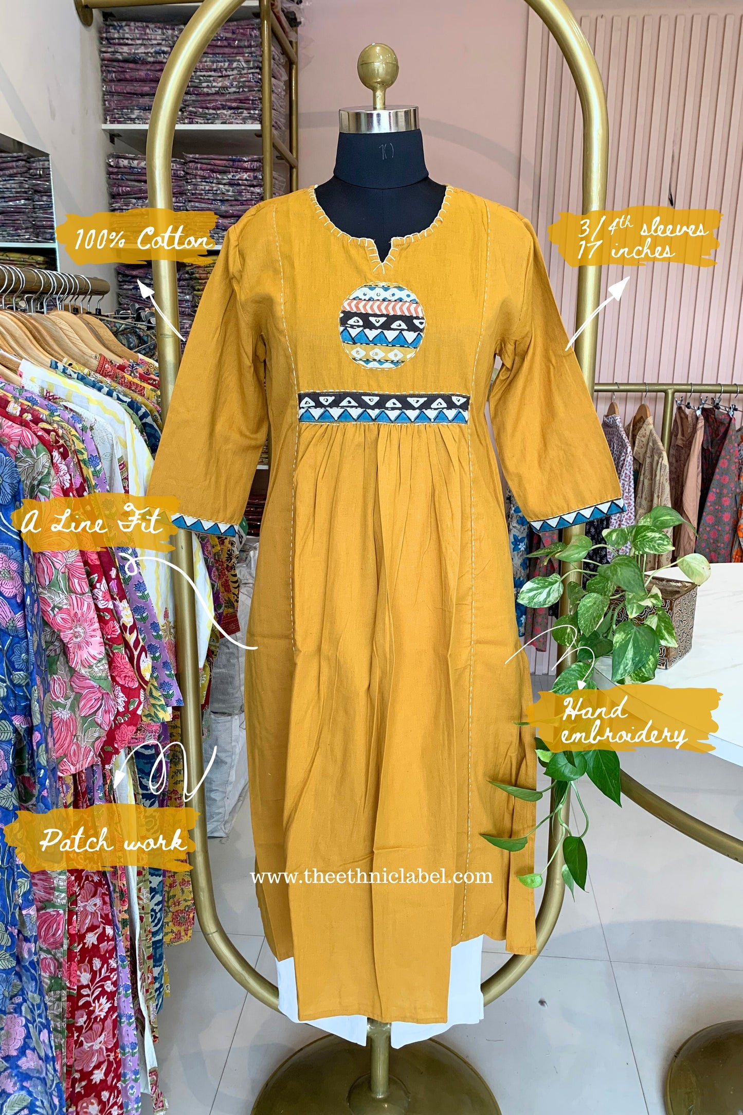 "Pratha-Mustard" A Line Cotton kurta