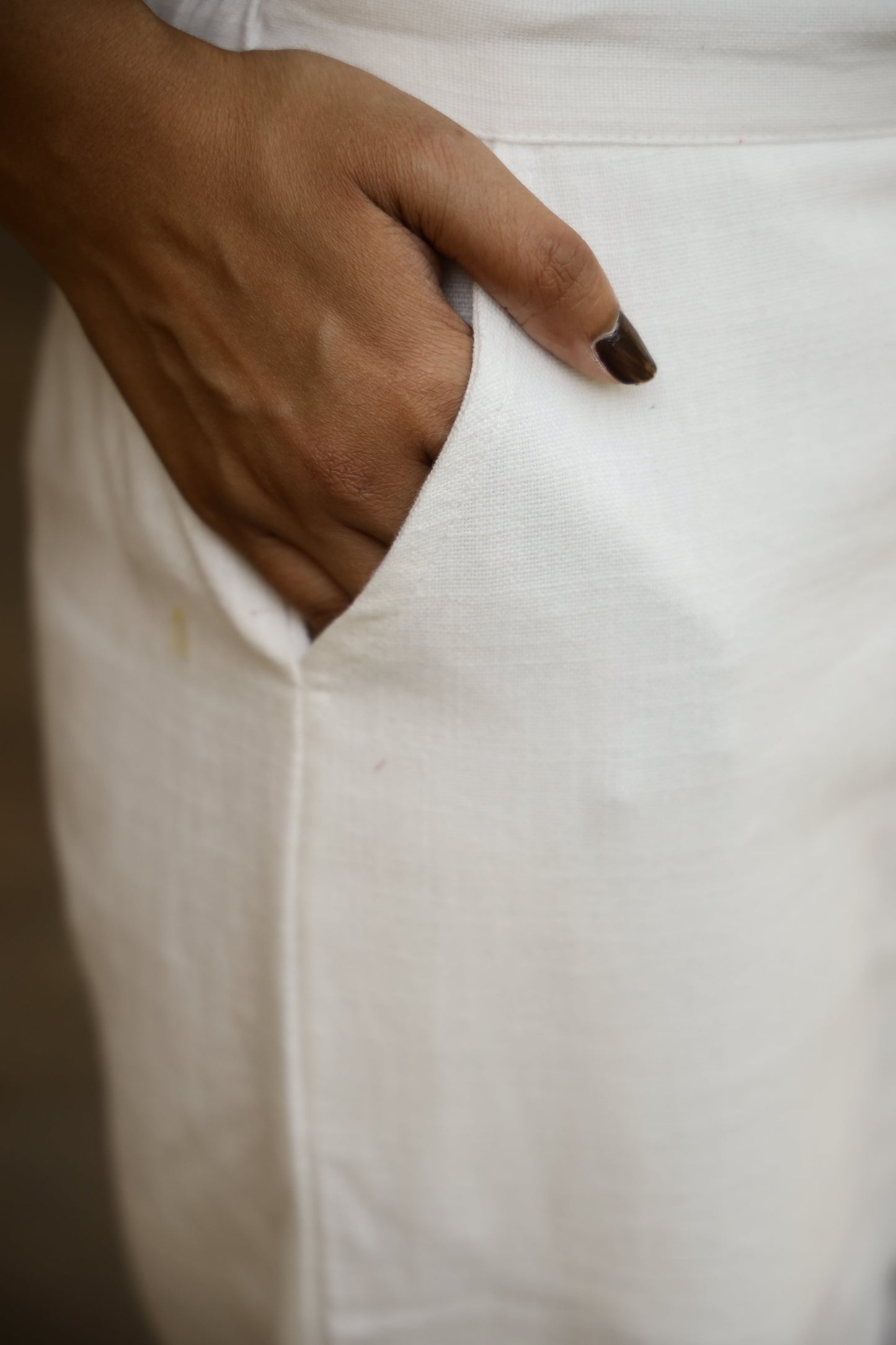 White Slub cotton Straight Pants