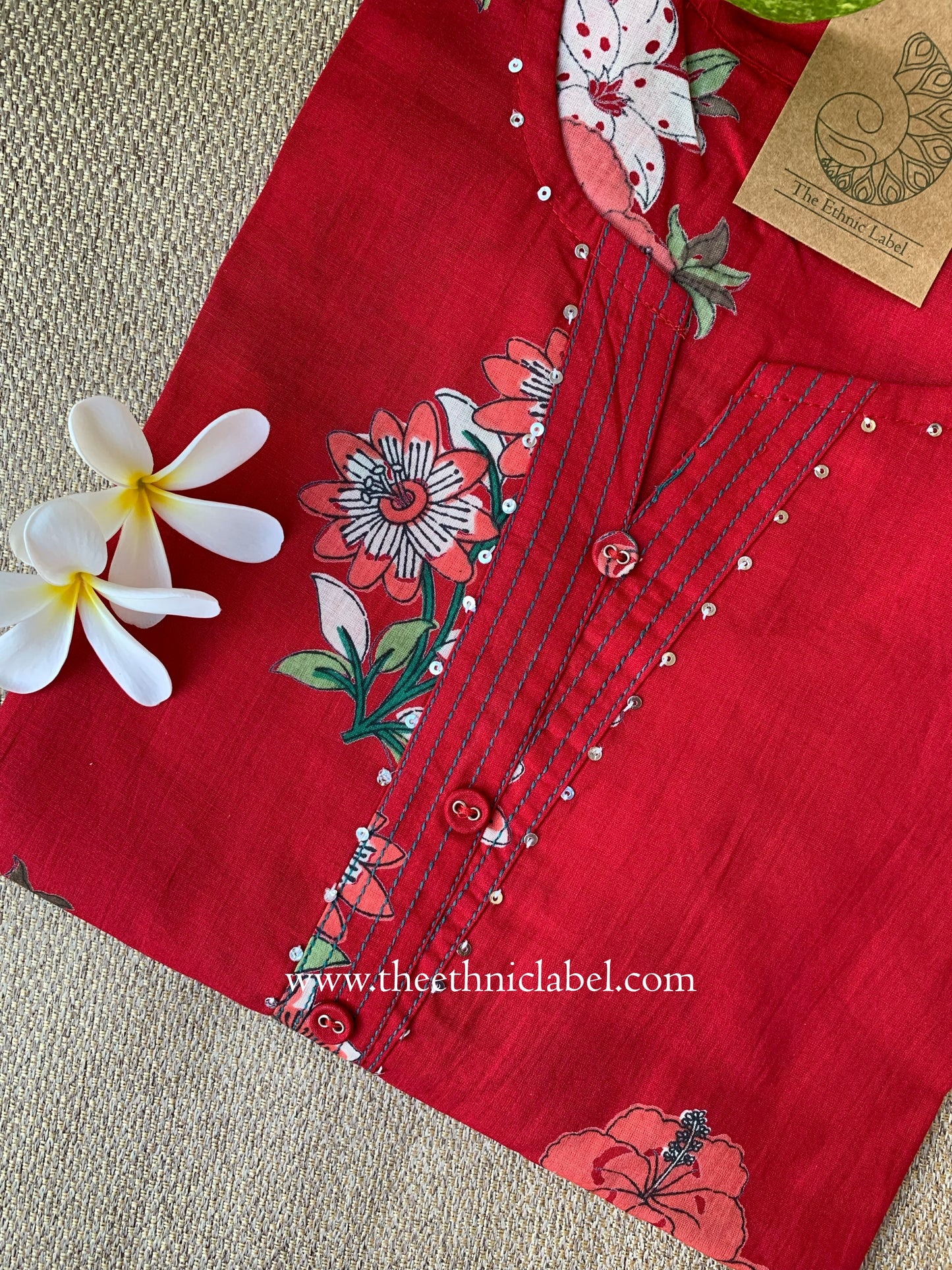 "Snehal" Red Printed Floral Cotton kurta