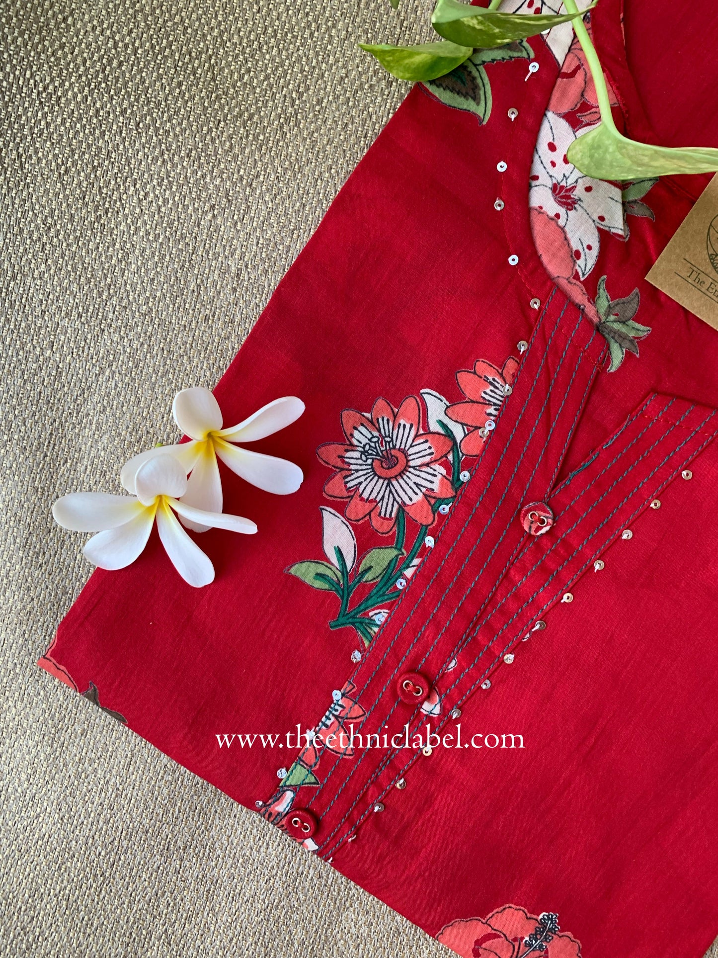 "Snehal" Red Printed Floral Cotton kurta