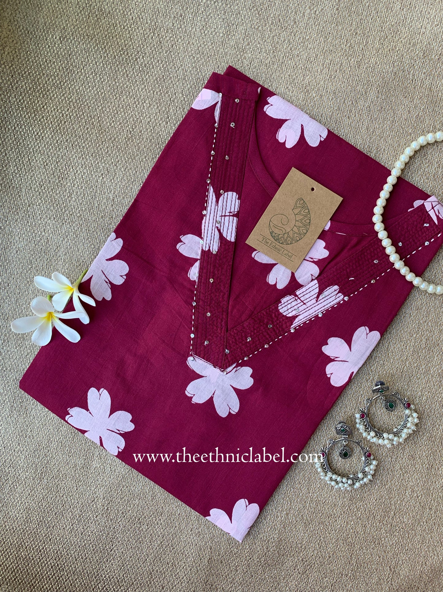 "Tulika" Wine Floral Pure Cotton Kurta
