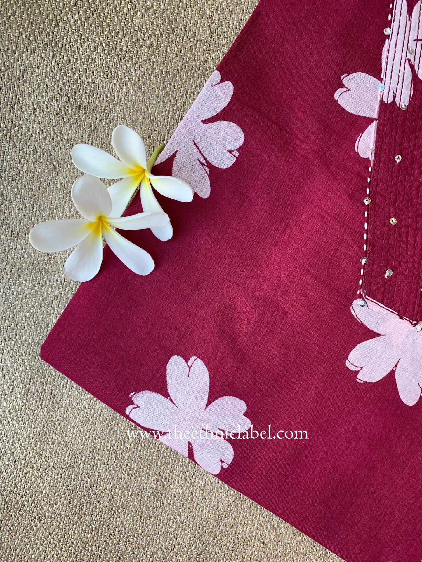 "Tulika" Wine Floral Pure Cotton Kurta