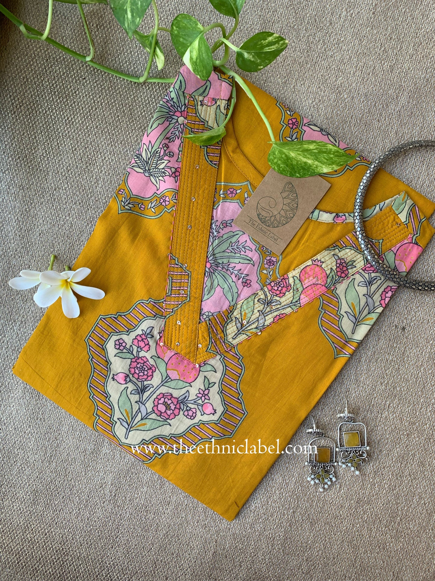 "Leela" Yellow Boota Pure Cotton kurta