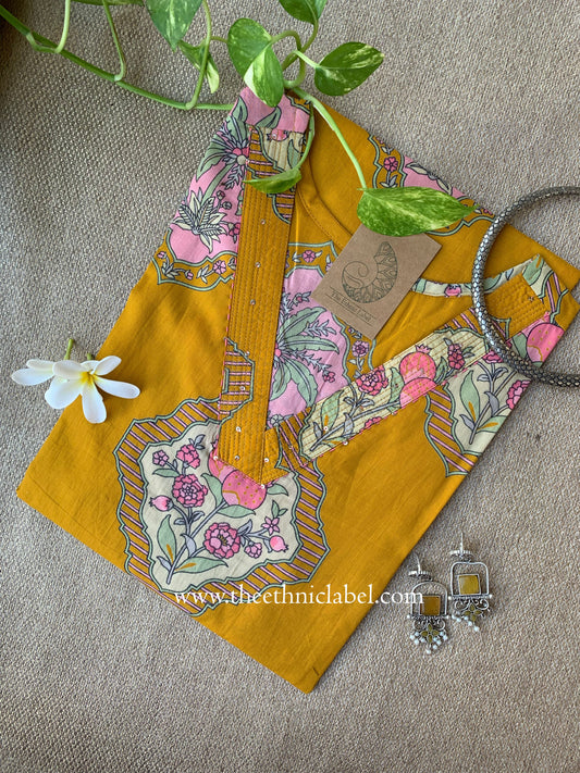 "Leela" Yellow Boota Pure Cotton kurta