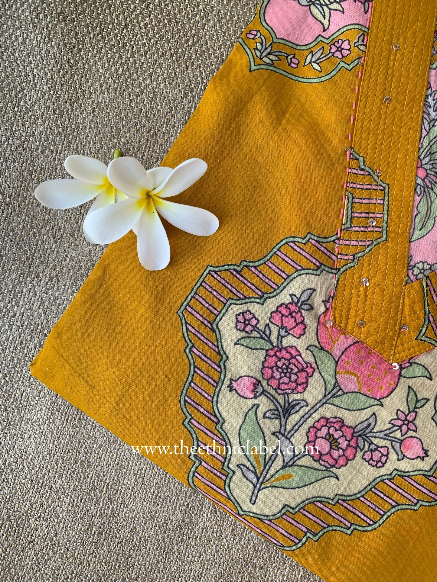 "Leela" Yellow Boota Pure Cotton kurta