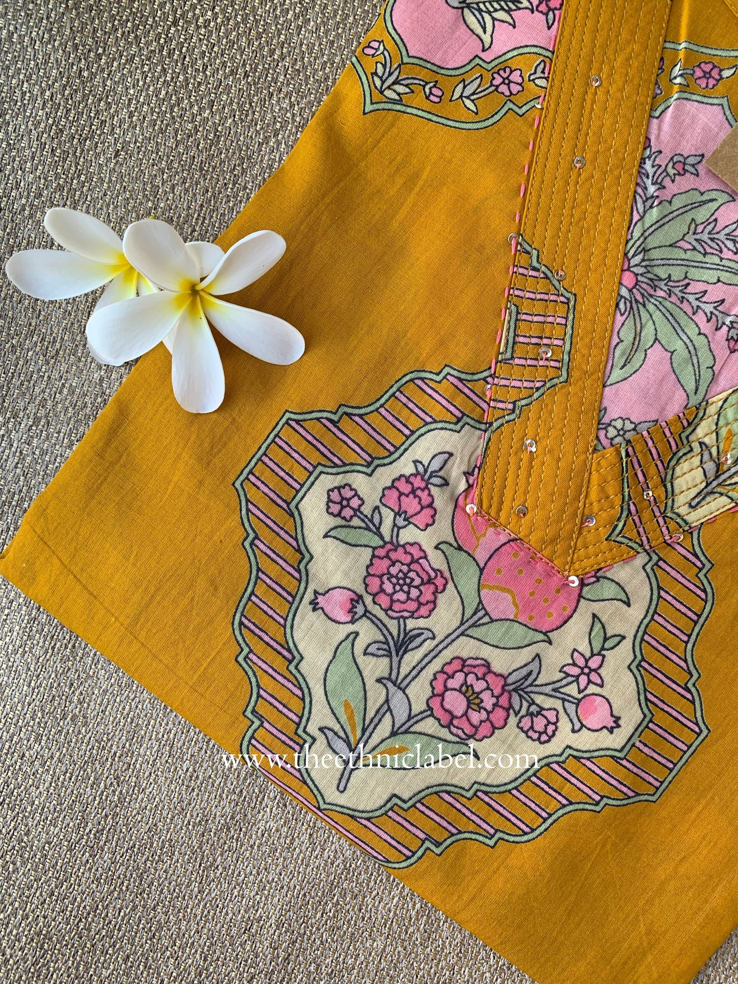 "Leela" Yellow Boota Pure Cotton kurta