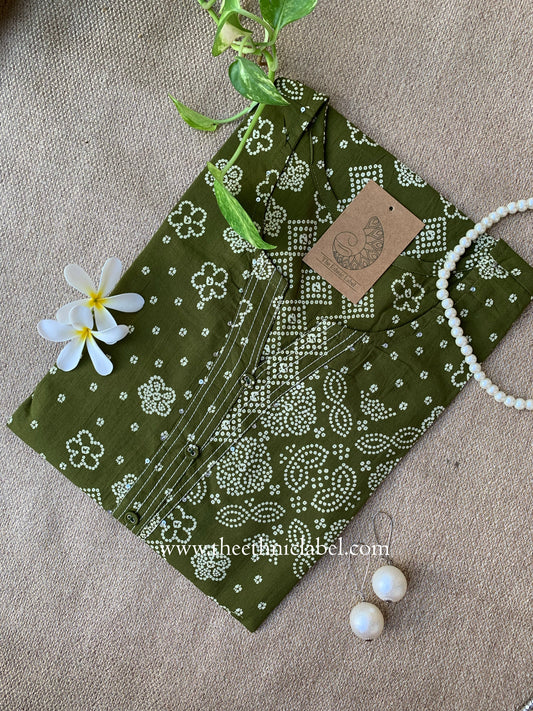"Iqra" Green Bandhani Printed Cotton kurta