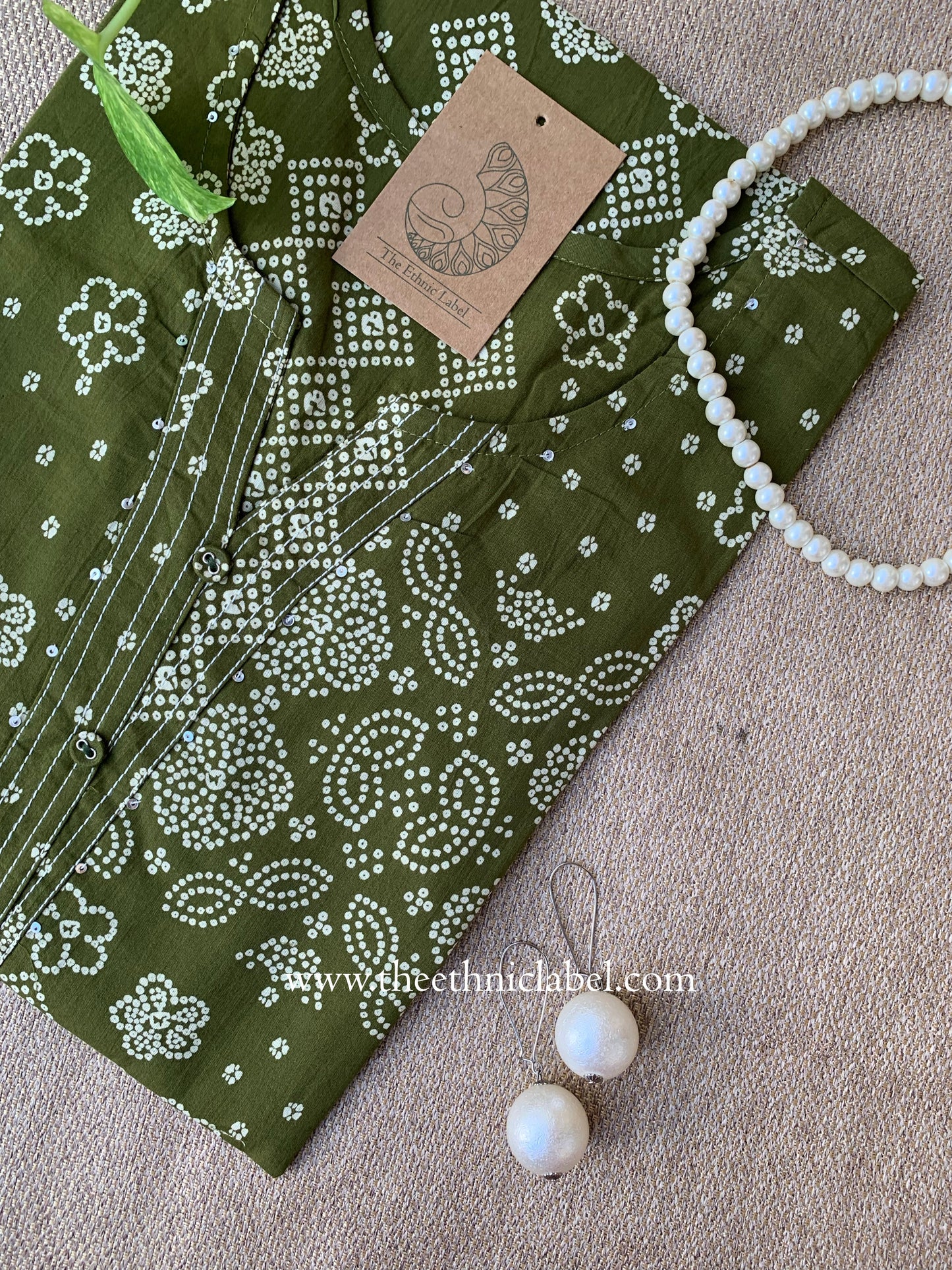 "Iqra" Green Bandhani Printed Cotton kurta