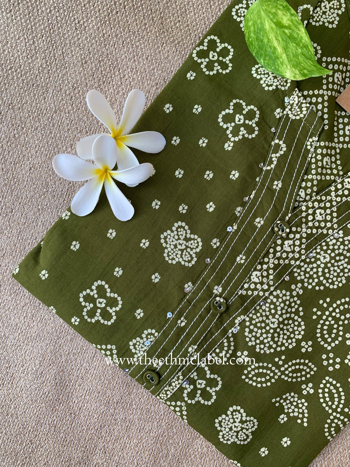 "Iqra" Green Bandhani Printed Cotton kurta