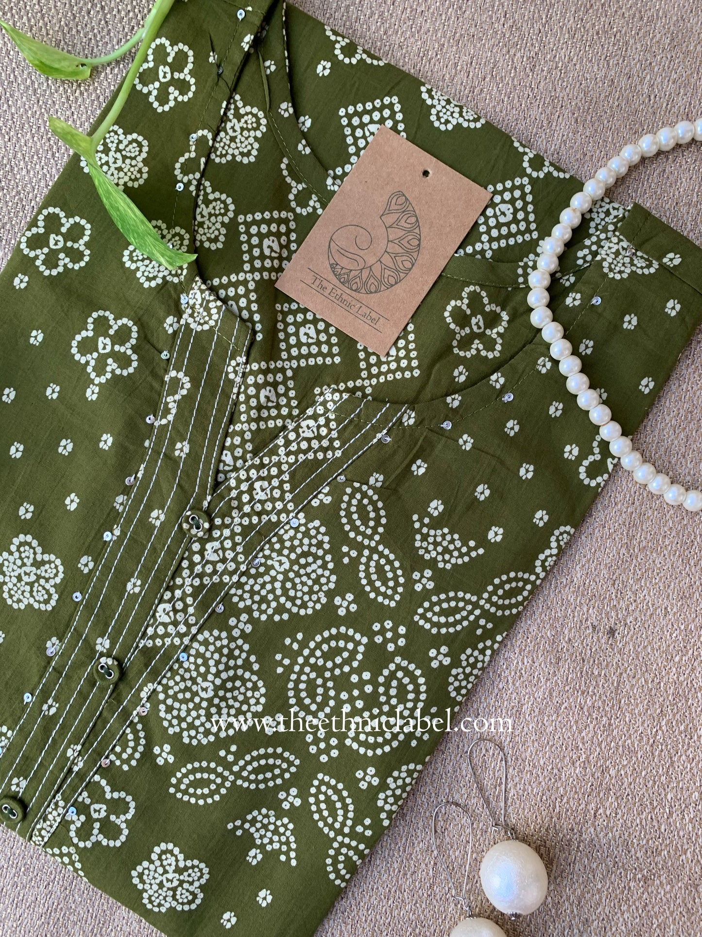 "Iqra" Green Bandhani Printed Cotton kurta