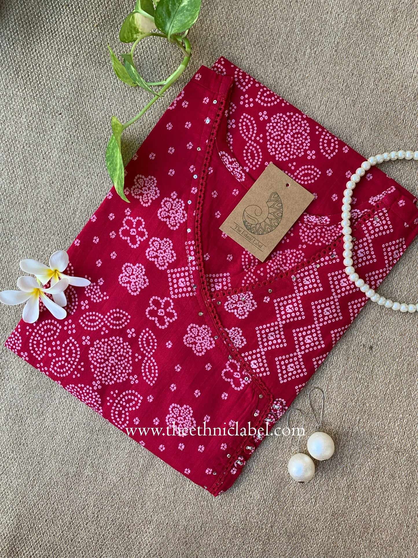 "Yusra" Pink Bandhani Angrakha Cotton kurta