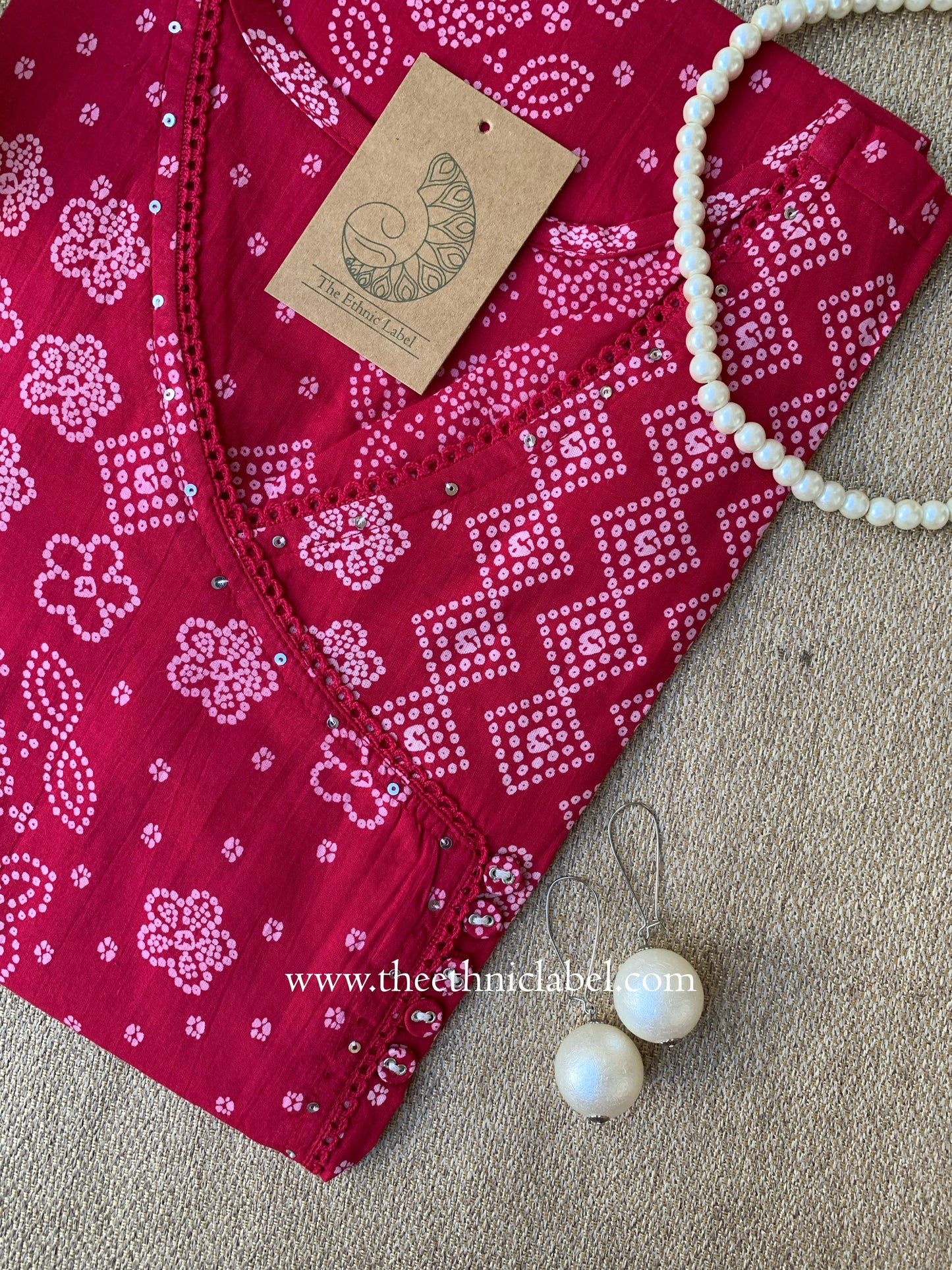 "Yusra" Pink Bandhani Angrakha Cotton kurta