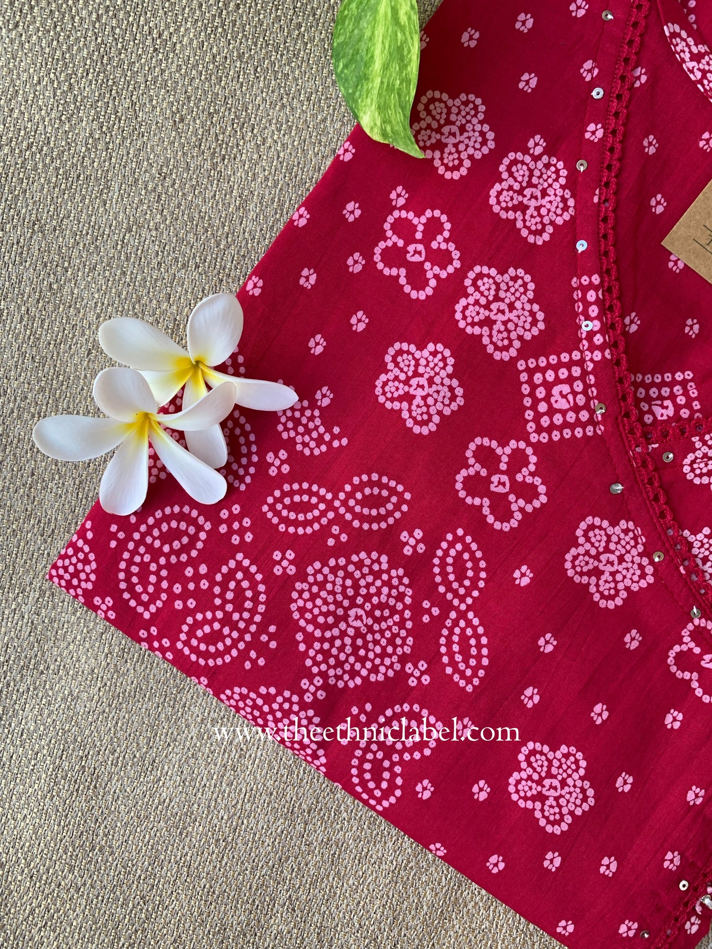 "Yusra" Pink Bandhani Angrakha Cotton kurta