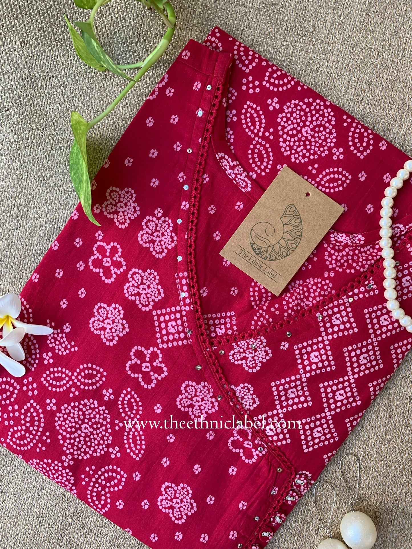 "Yusra" Pink Bandhani Angrakha Cotton kurta