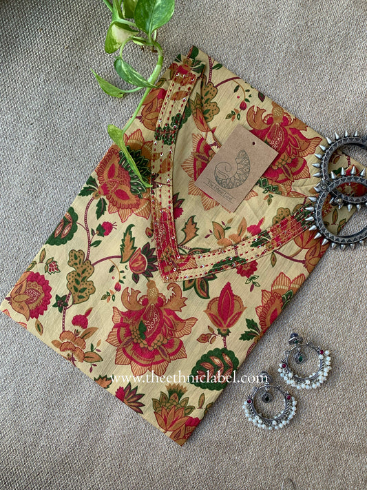 "Afsana" Beige Floral Cotton kurta