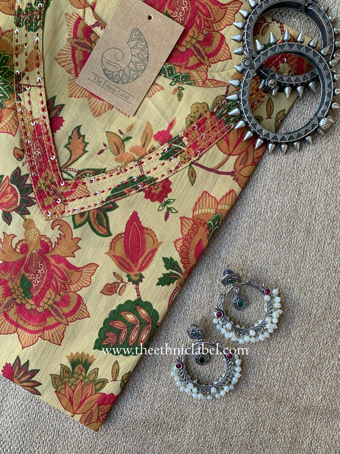 "Afsana" Beige Floral Cotton kurta