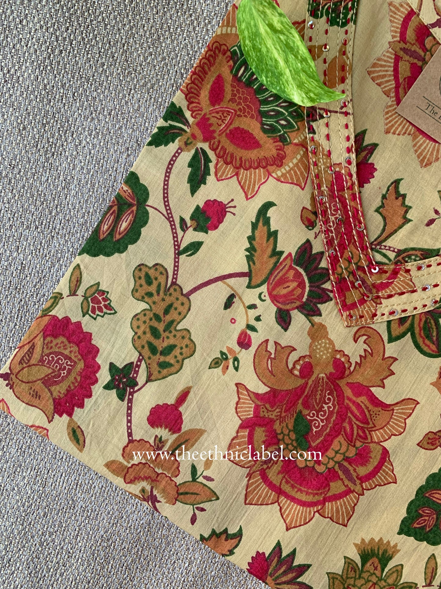 "Afsana" Beige Floral Cotton kurta