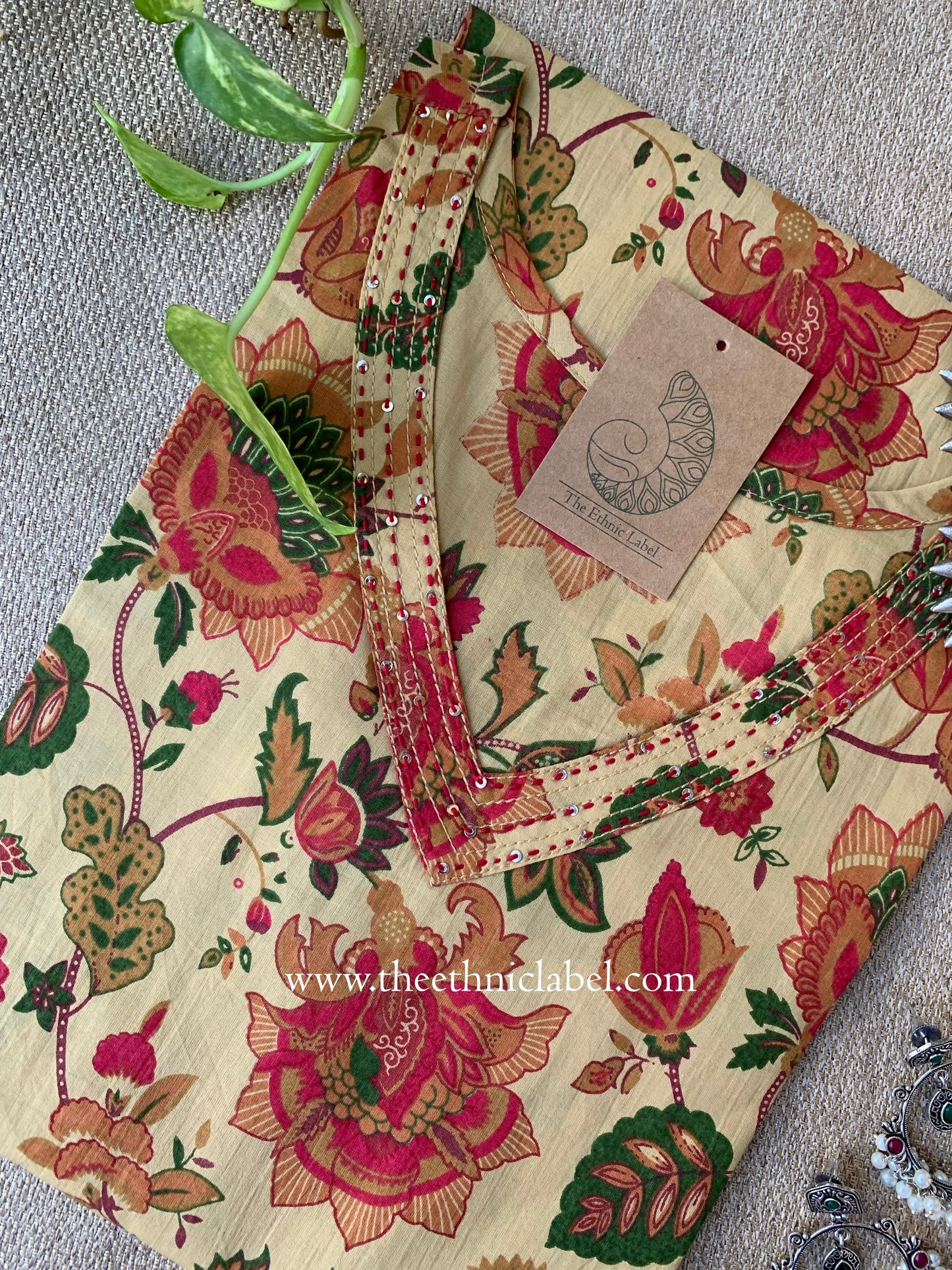 "Afsana" Beige Floral Cotton kurta