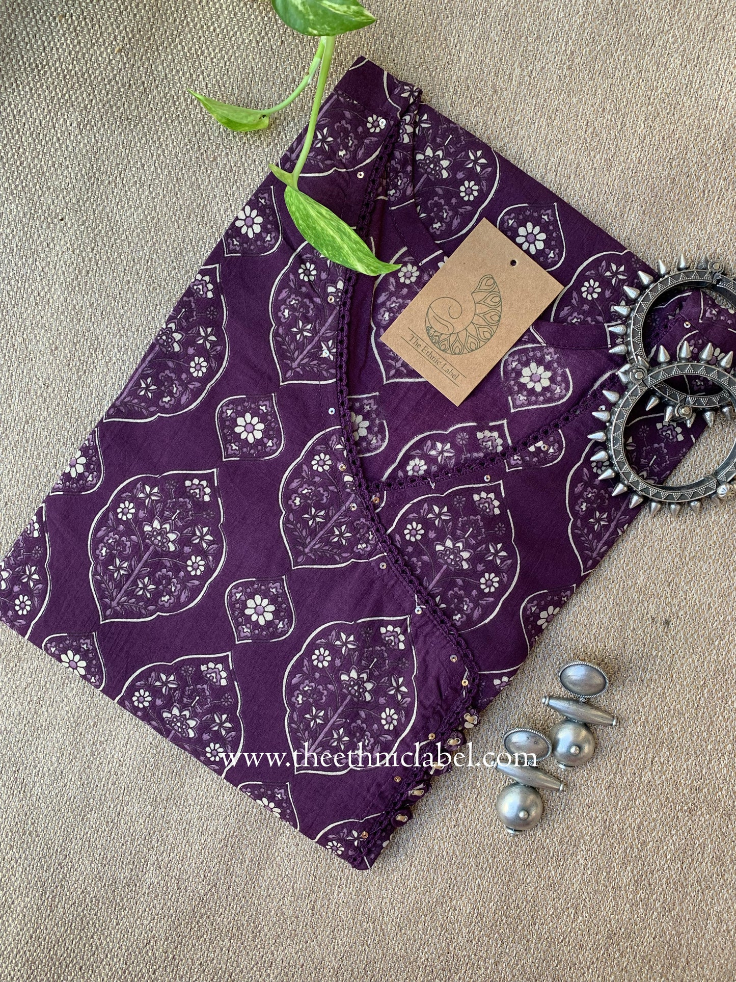 "Rajani" Mughal Purple Angrakha Cotton kurta- S
