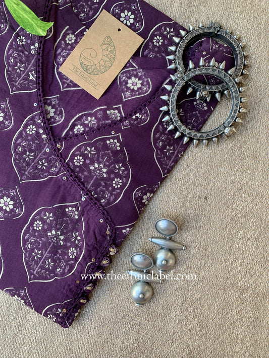"Rajani" Mughal Purple Angrakha Cotton kurta- S