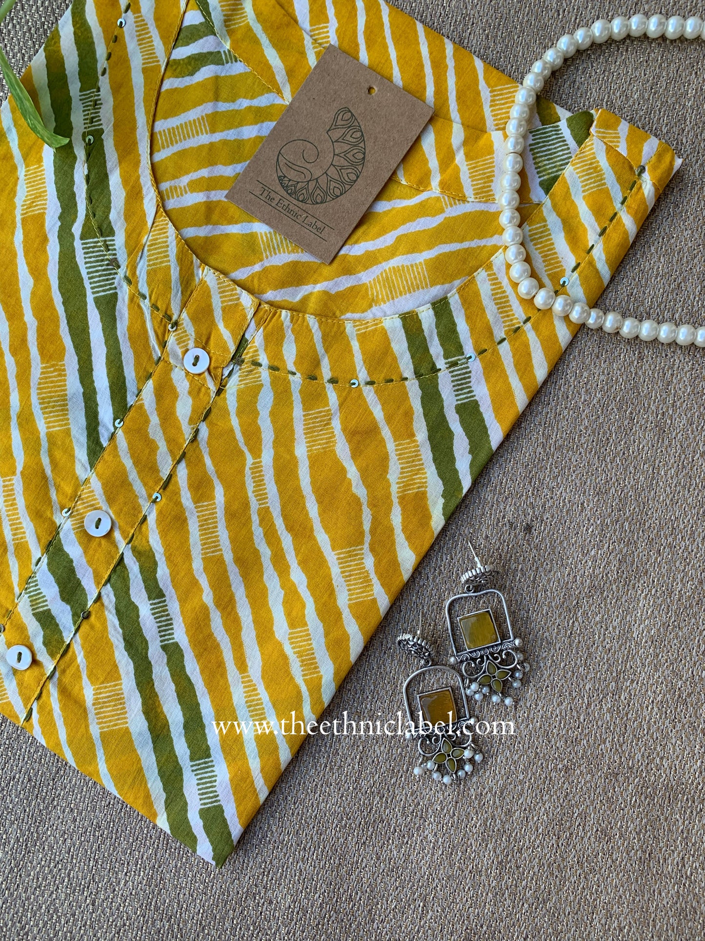 "Vasudha" Yellow Lehriya Printed Cotton kurta