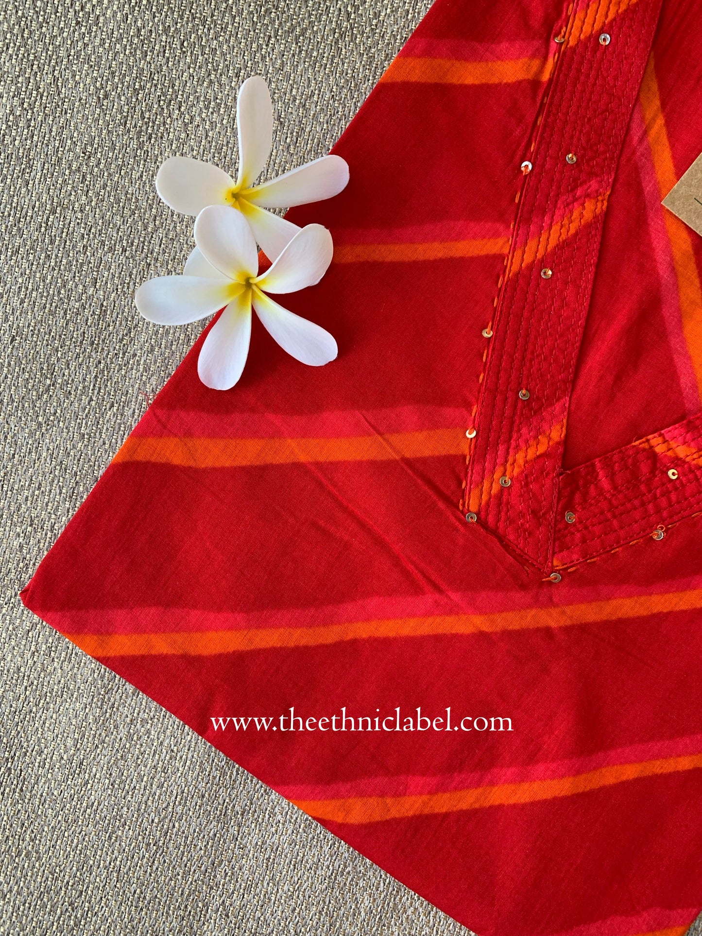 "Pariza" Red Lehriya Printed Cotton kurta