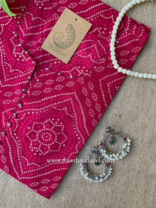 "Shyla" Pink Bandhani Buttoned Cotton kurta