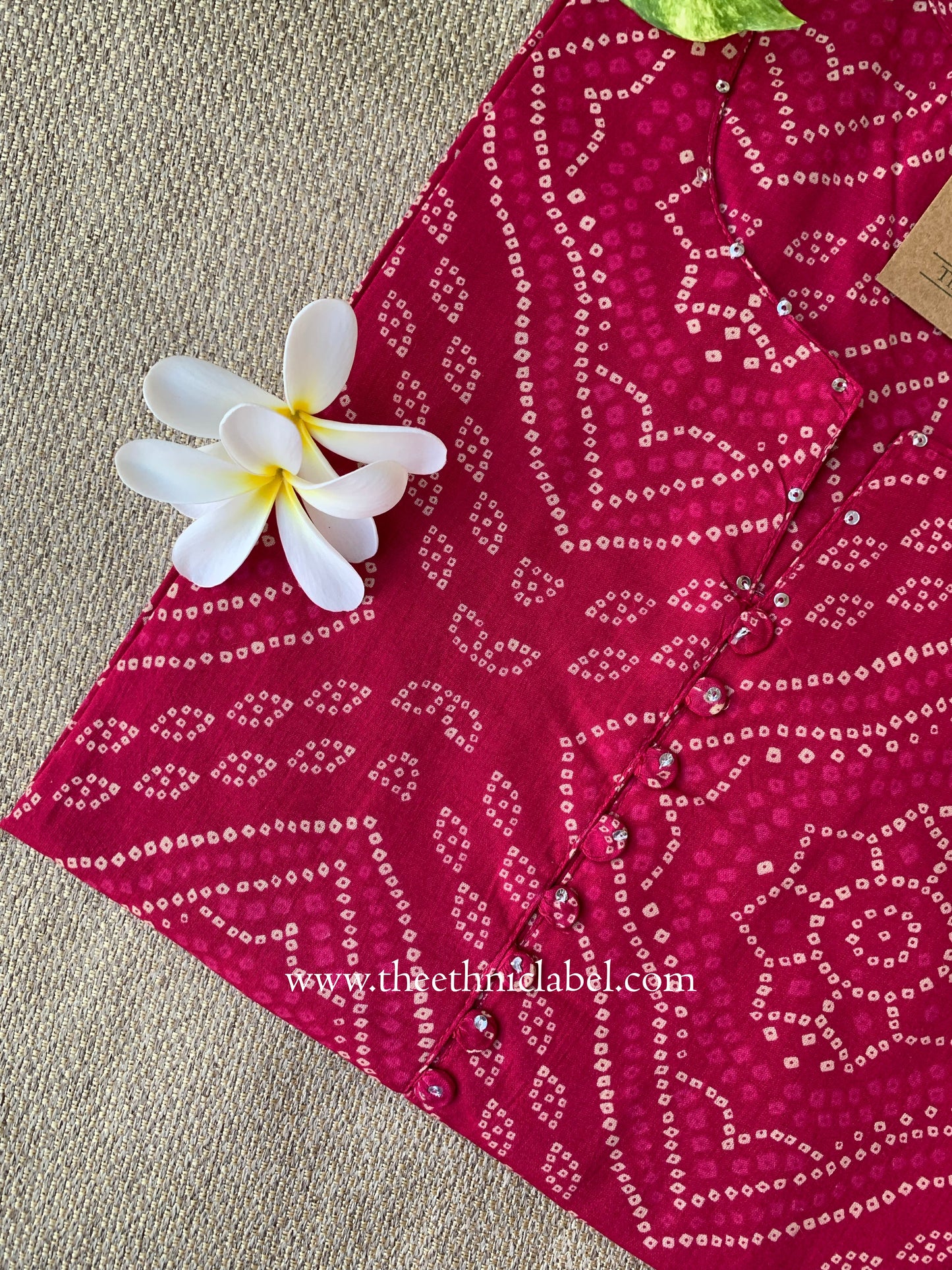 "Shyla" Pink Bandhani Buttoned Cotton kurta