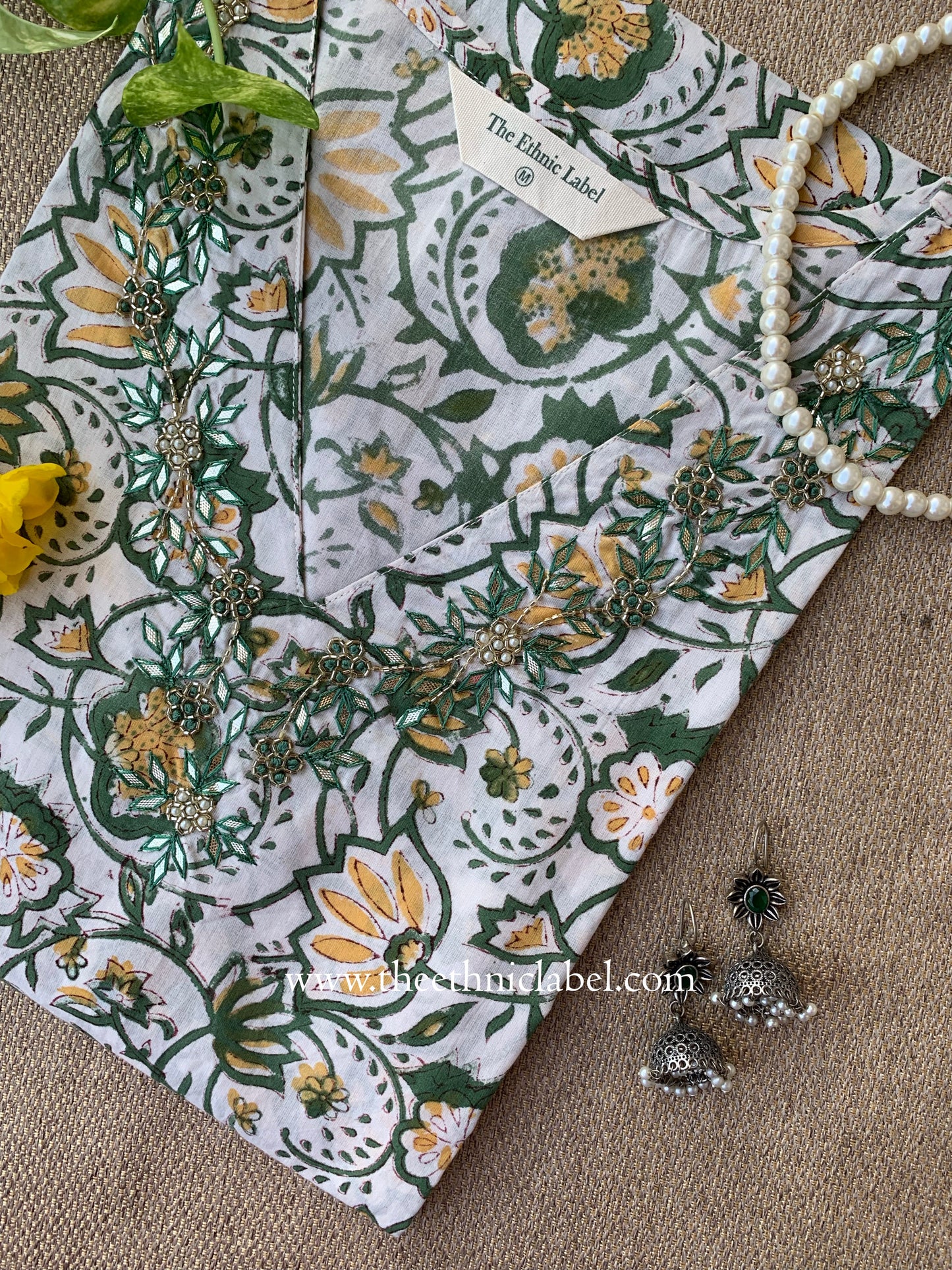 "Naazuk" Hand Embroidered Block Printed White Cotton kurta