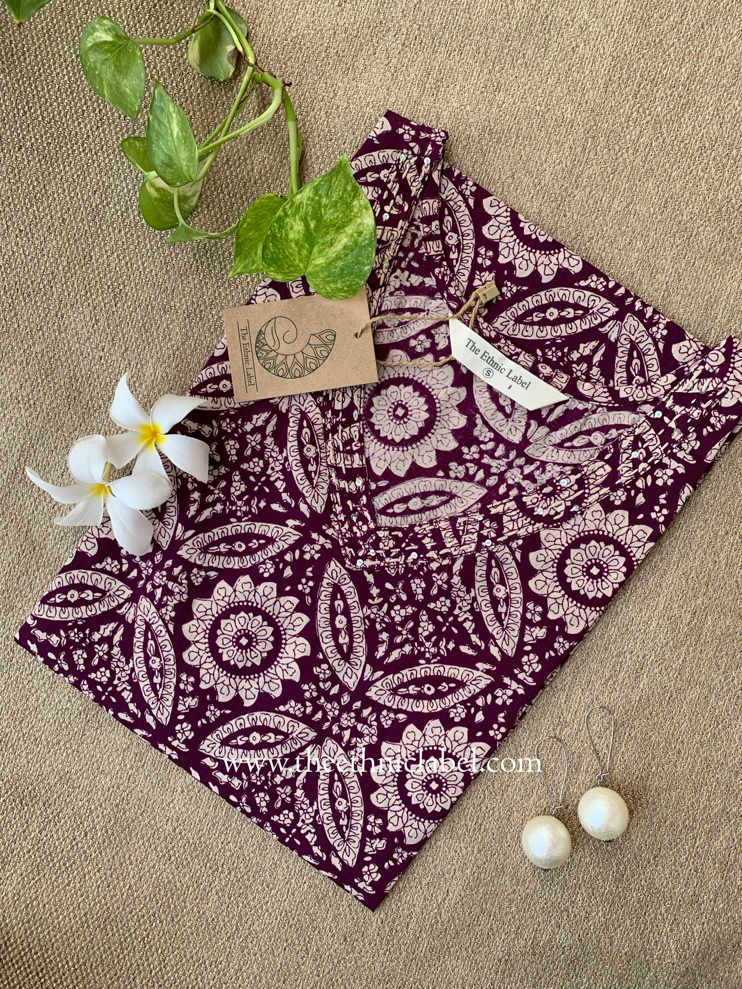 "Zahra" Wine Cotton kurta - L