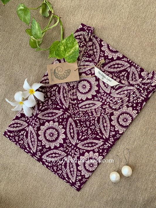"Zahra" Wine Cotton kurta - L