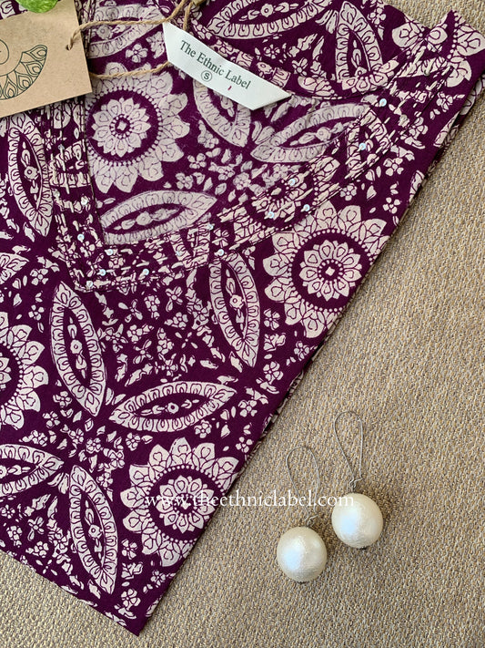 "Zahra" Wine Cotton kurta - L